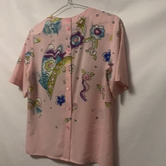 LOUIS FERAUD FLORAL SHORT SLEEVE BUTTON DOWN BACK BLOUSE SIZE 6 - Picture 3 of 6